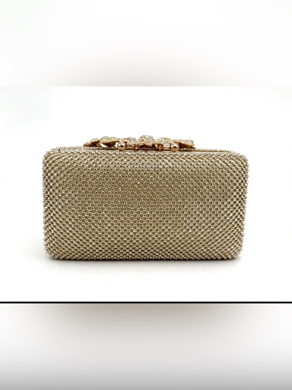 Gold Rhinestone Evening Clutch | Crystal Floral Leaf Clasp | Bridal Wedding Part - Picture 4 of 6